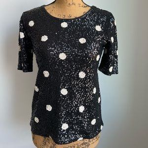 JCrew black and white sequin polka dot top xxs